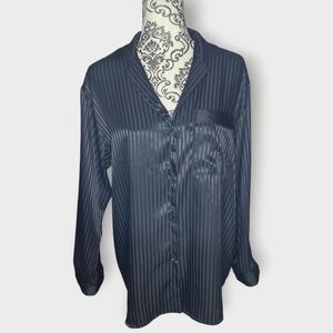 VTG ⭐️ ETCHINGS Black Satin Pinstripe Top - Large (See Measurements)